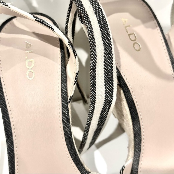 👡⚓ ALDO Anilmalia Espadrille Wedge Sandals |‎ Navy White Preppy Stripes Sz 8.5 - Picture 6 of 7